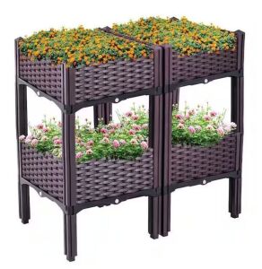 VEVOR Purple Rattan Raised Planter Boxes 15.7 in. H, Set of 4 