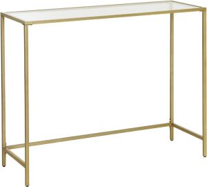 VASAGLE 39.4" Tempered Glass Console Table, Metal Frame, Adjustable Feet, Gold 