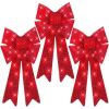 Set of 3 Pre-Lit Christmas Bow Decoration, LED Holiday Decor w/ 8 Functions 