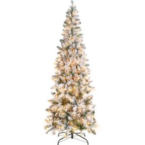 6' Pre-Lit Snow Flocked Artificial Pencil Christmas Tree 