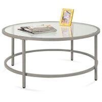 Round Tempered Glass Coffee Table w/ Steel Frame - 36in&nbsp;
