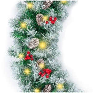 Pre-Lit Pre-Decorated Garland w/ PVC Branch Tips, 50 Lights - 9ft