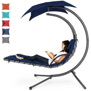 Hanging Curved Chaise Lounge Chair w/ Built-In Pillow, Removable Canopy 