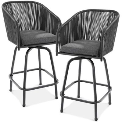 Set of 2 Woven Wicker Swivel Barstools w/ 360 Rotation, Steel Frame 