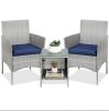 3-Piece Outdoor Patio Wicker Bistro Set w/ Side Storage Table 