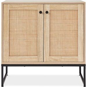 2-Door Rattan Storage Cabinet Accent Furniture for Living Room w/ Foot Pads 