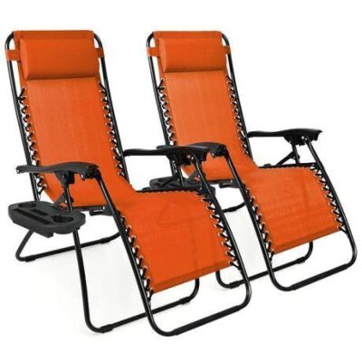 Set of 2 Adjustable Zero Gravity Patio Chair Recliners w/ Cup Holders - Scratches on Arms