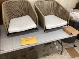 Set of 2 Woven Wicker Swivel Barstools w/ 360 Rotation, Steel Frame - Missing Some Hardware 