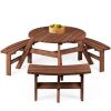 6-Person Circular Wooden Picnic Table w/ Umbrella Hole, 3 Benches 