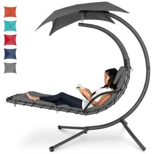 Hanging Curved Chaise Lounge Chair w/ Built-In Pillow, Removable Canopy - Missing Some Hardware 