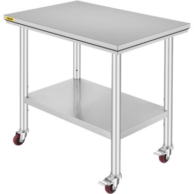 VEVOR Stainless Steel Work Table 36x24 Inch with 4 Wheels - Bottom Shelf Damaged 