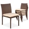 Set of 4 Stackable Outdoor Patio Wicker Chairs w/ Cushions, UV-Resistance 