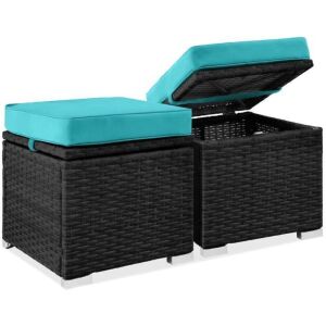 Set of 2 Wicker Ottomans, Multipurpose w/ Removable Cushions, Steel Frame 