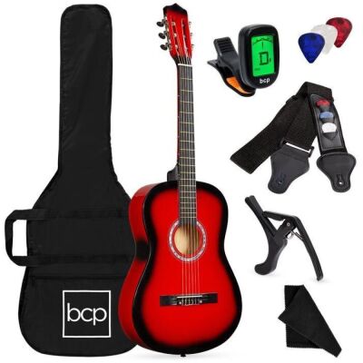 Beginner Acoustic Guitar Set w/ Case, Strap, Digital Tuner, Strings - 38in 