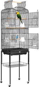 VIVOHOME 59.8 Inch Wrought Iron Bird Cage with Play Top and Rolling Stand