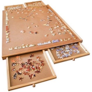 Bits and Pieces Jumbo Size Wooden Puzzle Plateau, Four Sliding Drawers