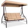 3-Seat Outdoor Canopy Swing Glider Furniture w/ Converting Flatbed Backrest 