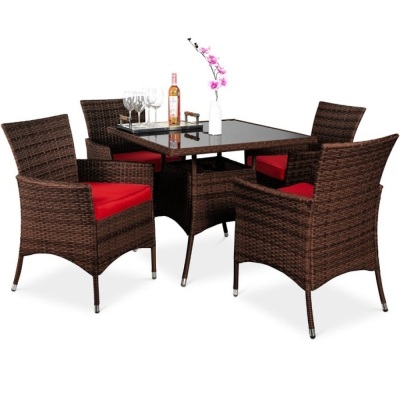 5-Piece Wicker Patio Dining Table Set w/ 4 Chairs - No Glass 