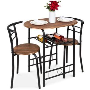 3-Piece Wooden Table & Chairs Dining Set w/ Lower Storage Shelf 