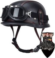 Motorcycle German Leather Half Face Helmet and Goggles&nbsp;