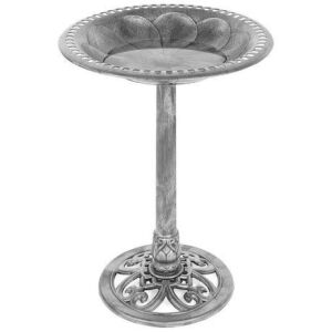 Vintage Outdoor Garden Bird Bath w/ Fleur-de-Lis Accents 