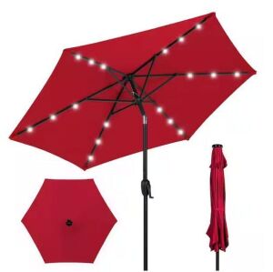 Outdoor Solar Patio Umbrella w/ Push Button Tilt, Crank Lift - 7.5ft 