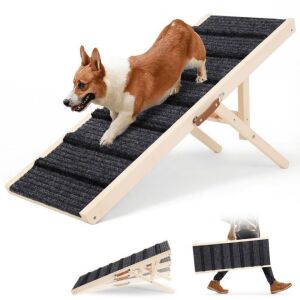 TOFUUMI Folding Pet Ramp for 23"-28" Elevated Surface for Small and Medium Dogs, 51 inches - Crack in Wood 