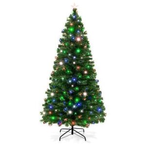 Pre-Lit Fiber Optic Pine Christmas Tree w/ Multicolor & LED Lights 