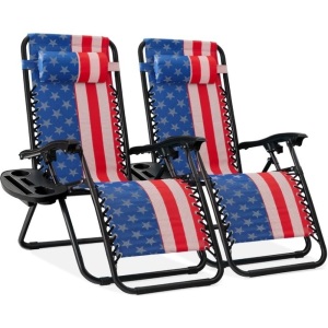 Set of 2 Adjustable Zero Gravity Patio Chair Recliners w/ Cup Holders 