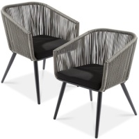 Set of 2 Indoor Outdoor Woven Wicker Patio Dining Chairs, 250lb Capacity&nbsp;