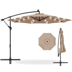 Solar LED Offset Hanging Patio Umbrella w/ Crank Tilt Adjustment - 10ft 