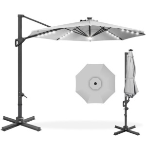 360-Degree Solar LED Cantilever Offset Patio Umbrella w/ Tilt - 10ft 