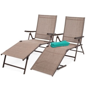 Set of 2 Outdoor Patio Chaise Recliner Lounge Chairs w/ Rust-Resistant Frame 