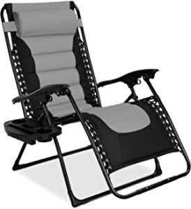 Oversized Padded Zero Gravity Chair, Folding Recliner w/ Headrest, Side Tray 