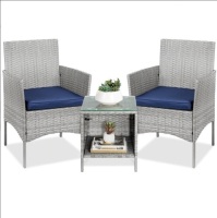 3-Piece Outdoor Patio Wicker Bistro Set w/ Side Storage Table&nbsp;