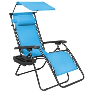 Folding Zero Gravity Recliner Patio Lounge Chair w/ Canopy, Side Tray 