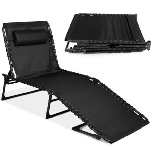 Portable Patio Chaise Lounge Chair Outdoor Recliner w/ Pillow 