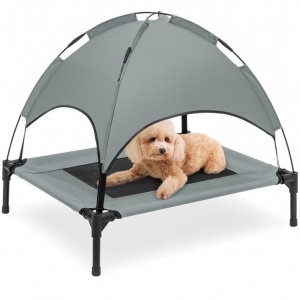 Elevated Cooling Dog Bed, Outdoor Pet Cot w/ Canopy, Carry Bag - 30in 