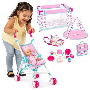 Kids 15-Piece 13.5in Newborn Baby Doll Role Play Playset w/ Accessories 