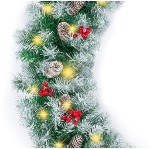 Pre-Lit Pre-Decorated Garland w/ PVC Branch Tips, 50 Lights - 9ft 