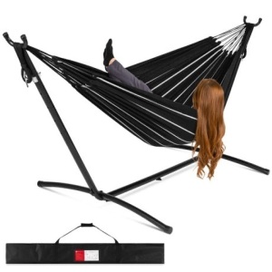 2-Person Brazilian-Style Double Hammock w/ Carrying Bag and Steel Stand 