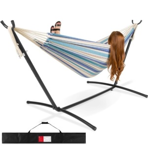 2-Person Brazilian-Style Double Hammock w/ Carrying Bag and Steel Stand 