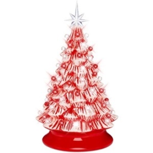 Pre-Lit Ceramic Peppermint Cane Tabletop Christmas Tree with Lights- 15in 