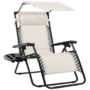 Folding Zero Gravity Recliner Patio Lounge Chair w/ Canopy, Side Tray 