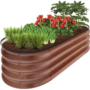 Outdoor Raised Metal Oval Garden Bed, Planter Box - 4x2x1ft 