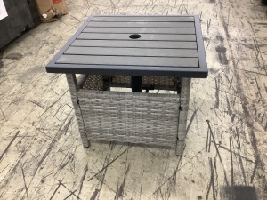 Gray Wicker Rattan Patio Side Table with Umbrella Hole