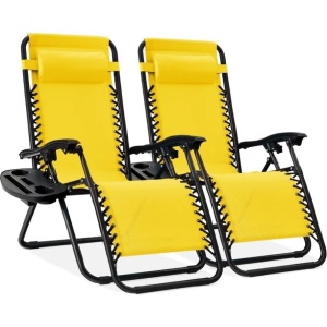 Set of 2 Adjustable Zero Gravity Patio Chair Recliners w/ Cup Holders