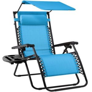 Folding Zero Gravity Recliner Patio Lounge Chair w/ Canopy, Side Tray 