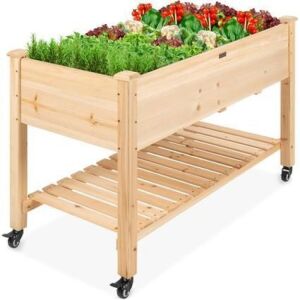 Mobile Raised Garden Bed Elevated Planter w/ Wheels, Shelf - 48x23.25x32in 