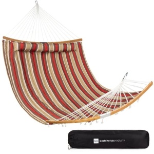 2-Person Quilted Portable Hammock w/ Curved Bamboo Spreader Bar, Carry Bag 